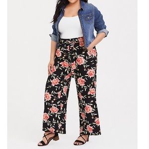 Tie-Front Wide Leg Pant, Black Floral